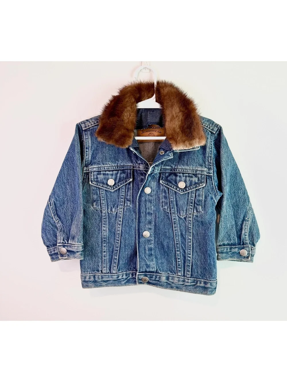 Vintage 90s/early 00s OshKosh B’Gosh Denim Jacket Upcycled Faux Fur Collar / 24M